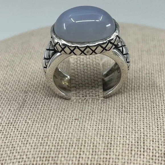 Vintage Sterling Silver Thai Ring with Blue Chalcedony – Size 4.75, 8.9g - Picture 8 of 17